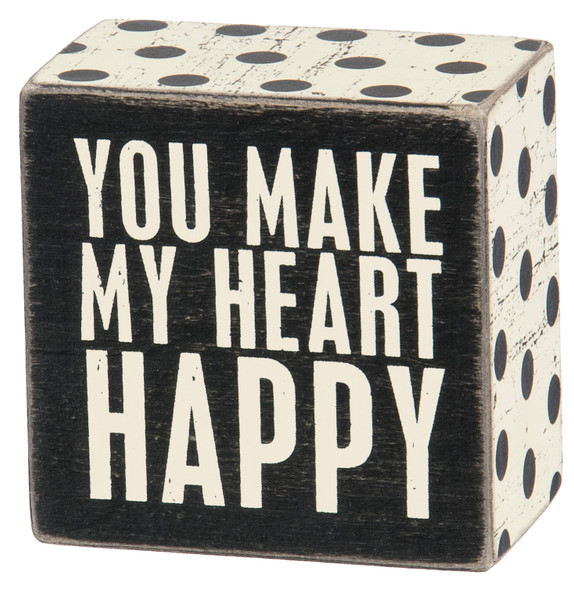 You Make My Heart Happy Decorative Wooden Box Sign 3x3 from Primitives by Kathy