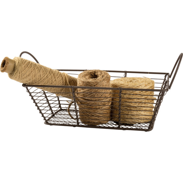 Small Rectangle Wire Basket With Dual Wooden Handles from Primitives by Kathy