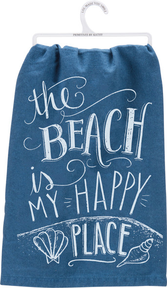 The Beach Is My Happy Place Blue & White Cotton Dish Towel 28x28 from Primitives by Kathy