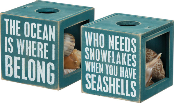 Double Sided The Ocean Is Where I Belong Decorative Sea Shell Holder Keepsake Box from Primitives by Kathy