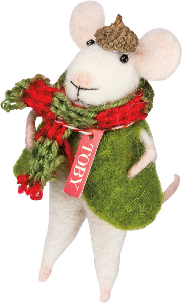 Felt Mouse Figurine Toby In Scarf & Hat 4.5 Inch from Primitives by Kathy