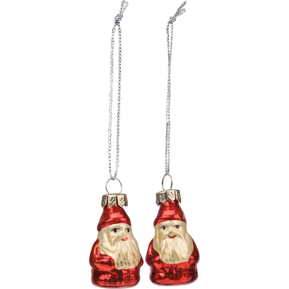 Set of 2 Mini Santa Hanging Glass Chrismtas Ornaments 1.5 Inch from Primitives by Kathy