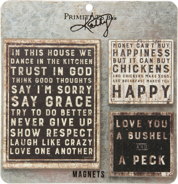 Set of 3 Farmhouse Themed Refrigerator Magnets from Primitives by Kathy