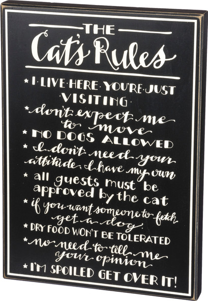 The Cat's Rules Decorative Wooden Box Sign 13.50 Inch x 19 Inch from Primitives by Kathy
