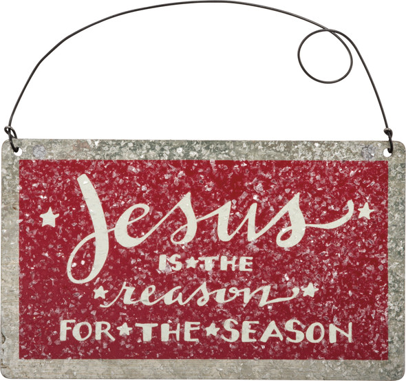 Jesus Is The Reason For The Season Hanging Metal Christmas Ornament 5x3 from Primitives by Kathy