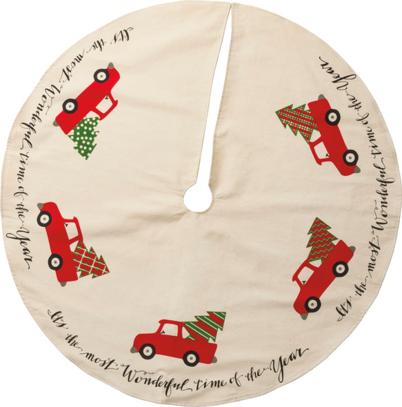 Tree Truck It's The Most Wonderful Time Of The Year Decorative Cotton Christmas Tree Skirt 36 Inch from Primitives by Kathy