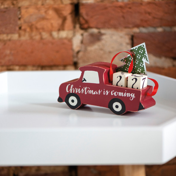 Christmas Tree Truck Christmas Is Coming Wooden Block Countdown Sign from Primitives by Kathy