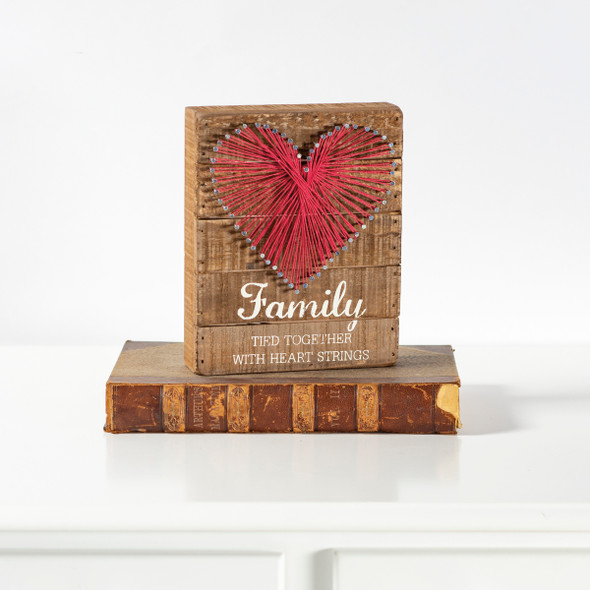 Family Tied Together With Heart String Art Wooden Box Sign from Primitives by Kathy