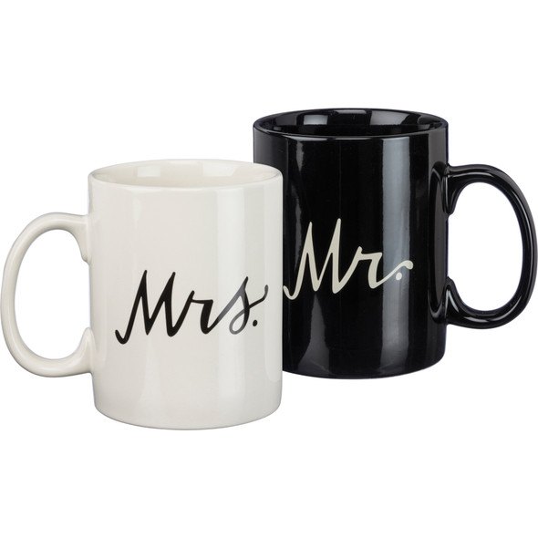 Mr. & Mrs. Black & White Stoneware Coffee Mugs Set from Primitives by Kathy