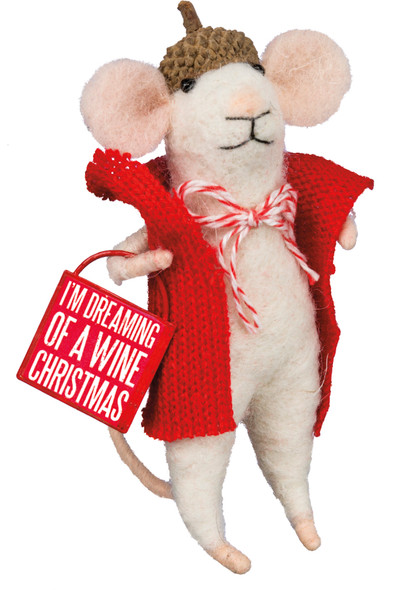 I'm Dreaming Of A Wine Christmas Felt Mouse Figurine 4.5 Inch from Primitives by Kathy