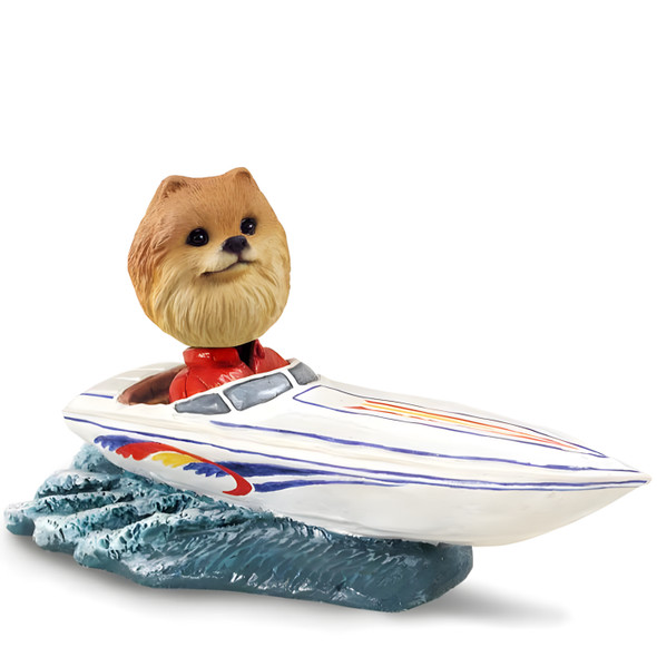 Dog Lover Hand-painted Figurine - Pomeranian Red Motorboat Doogie Collectible From Conversation Concepts