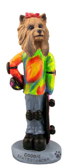Dog Lover Hand-painted Figurine - Yorkshire Terrier Skateboarder Doogie Collectible From Conversation Concepts