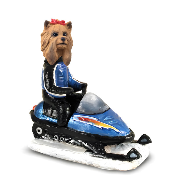 Dog Lover Hand-painted Figurine - Yorkshire Terrier Snowmobile Doogie Collectible From Conversation Concepts