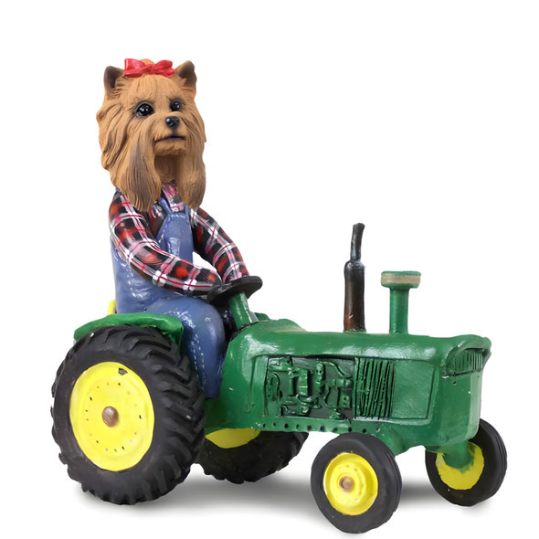Dog Lover Hand-painted Figurine - Yorkshire Terrier Tractor Doogie Collectible From Conversation Concepts