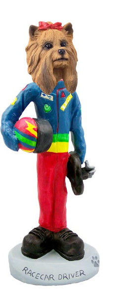 Dog Lover Hand-painted Figurine - Yorkshire Terrier Racecar Driver Doogie Collectible From Conversation Concepts