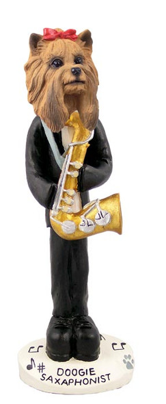Dog Lover Hand-painted Figurine - Yorkshire Terrier Saxophonist Doogie Collectible From Conversation Concepts