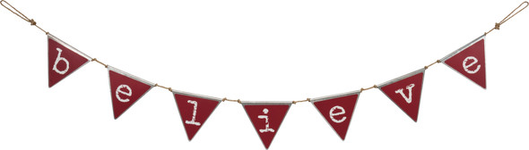 Christmas Themed Believe Metal Pennant Banner 62 Inch from Primitives by Kathy