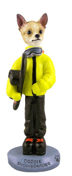 Dog Lover Hand-painted Figurine - Chihuahua Tan/white Snowboarder Doogie Collectible From Conversation Concepts