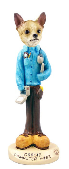 Dog Lover Hand-painted Figurine - Chihuahua Tan/white Computer Whiz Doogie Collectible From Conversation Concepts