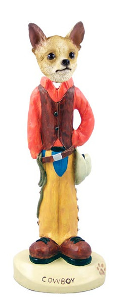 Dog Lover Hand-painted Figurine - Chihuahua Tan/white Cowboy Doogie Collectible From Conversation Concepts