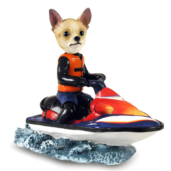 Dog Lover Hand-painted Figurine - Chihuahua Tan/white Jet Ski Doogie Collectible From Conversation Concepts