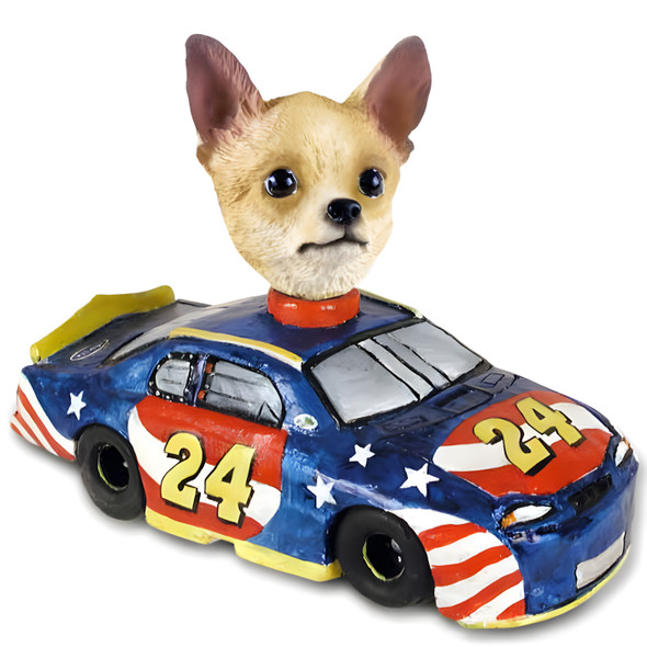 Dog Lover Hand-painted Figurine - Chihuahua Tan/white Race Car Doogie Collectible From Conversation Concepts