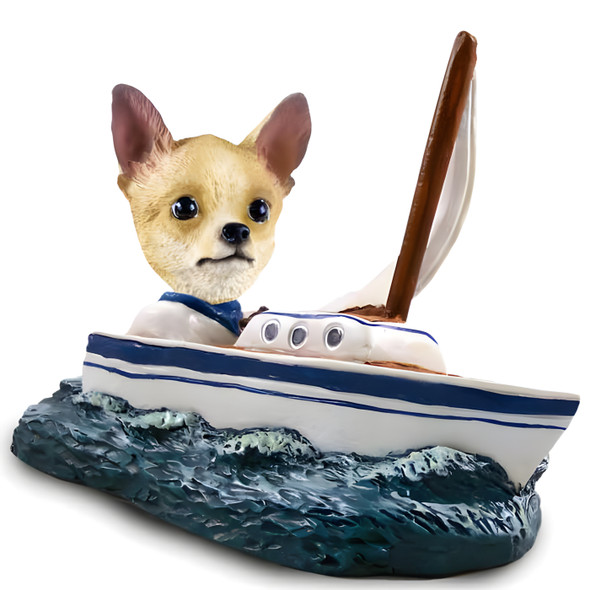 Dog Lover Hand-painted Figurine - Chihuahua Tan/white Sailboat Doogie Collectible From Conversation Concepts