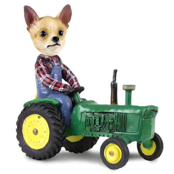Dog Lover Hand-painted Figurine - Chihuahua Tan/white Tractor Doogie Collectible From Conversation Concepts