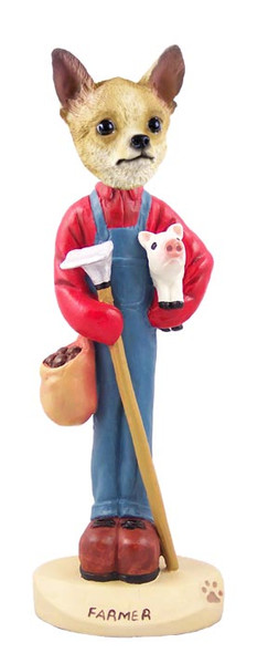 Dog Lover Hand-painted Figurine - Chihuahua Tan/white Farmer Doogie Collectible From Conversation Concepts