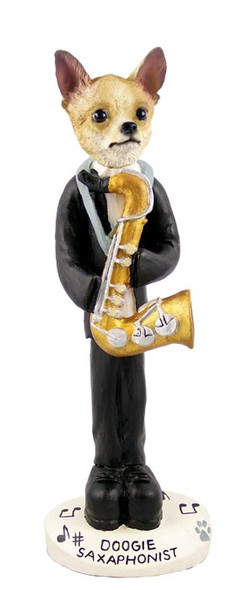 Dog Lover Hand-painted Figurine - Chihuahua Tan/white Saxophonist Doogie Collectible From Conversation Concepts
