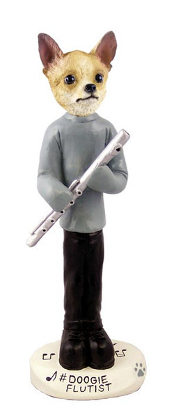 Dog Lover Hand-painted Figurine - Chihuahua Tan/white Flutist Doogie Collectible From Conversation Concepts