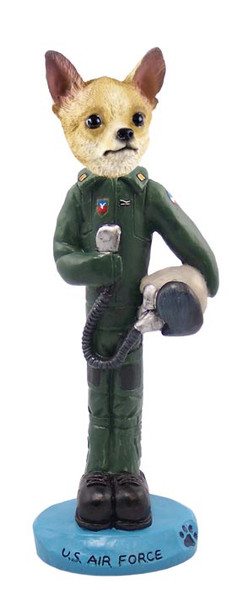 Dog Lover Hand-painted Figurine - Chihuahua Tan/white U.s. Air Force Doogie Collectible From Conversation Concepts