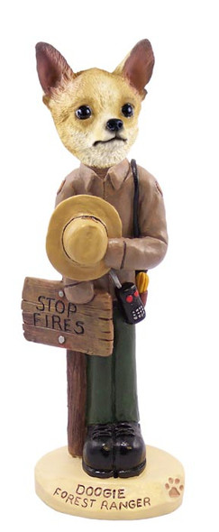 Dog Lover Hand-painted Figurine - Chihuahua Tan/white Forest Ranger Doogie Collectible From Conversation Concepts