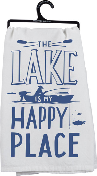 The Lake Is My Happy Place Cotton Dish Towel by Artist LOL Made You Smile from Primitives by Kathy