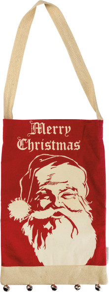 Vintage Santa Merry Christmas Cotton Tote Bag With Bells from Primitives by Kathy