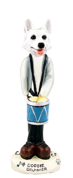 Dog Lover Hand-painted Figurine - German Shepherd White Drummer Doogie Collectible From Conversation Concepts