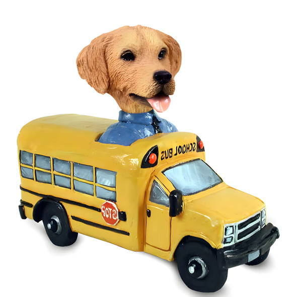 Dog Lover Hand-painted Figurine - Golden Retriever School Bus Doogie Collectible From Conversation Concepts