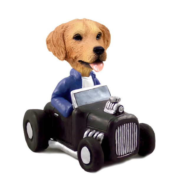 Dog Lover Hand-painted Figurine - Golden Retriever Hot Rod Doogie Collectible From Conversation Concepts