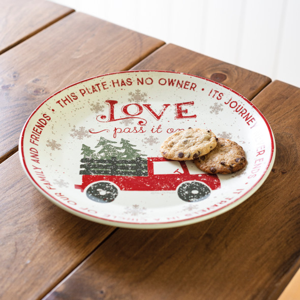 Christmas Tree Truck Love Pass It On Decorative Stoneware Giving Plate 12 Inch from Primitives by Kathy