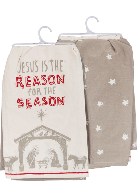 Jesus Is The Reason For The Season Cotton Dish Towel Set 28x28 from Primitives by Kathy