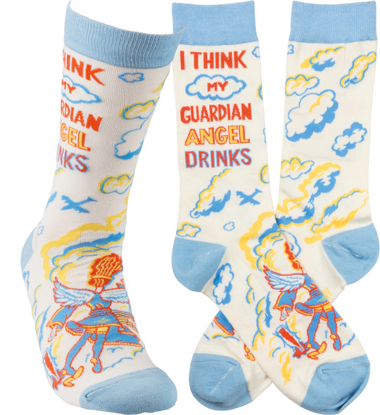 I Think My Guardian Angel Drinks Colorfully Printed Cotton Socks from Primitives by Kathy