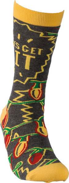 Let's Get Lit Colorfully Printed Cotton Socks - Christmas Lights Design from Primitives by Kathy