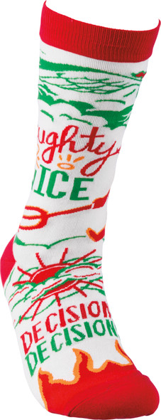 Naughty Or Nice Desicions Desicions Colorfully Printed Cotton Socks from Primitives by Kathy