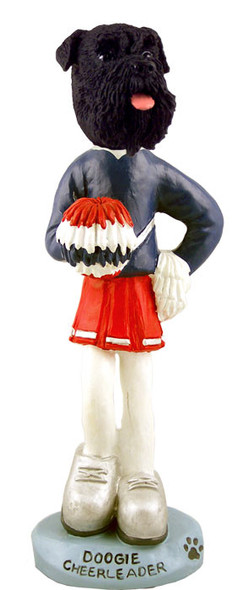 Dog Lover Hand-painted Figurine - Schnauzer Black W/uncropped Ears Cheerleader Doogie Collectible From Conversation Concepts