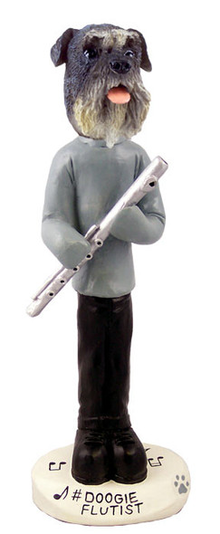 Dog Lover Hand-painted Figurine - Schnauzer Gray W/uncropped Ears Flutist Doogie Collectible From Conversation Concepts