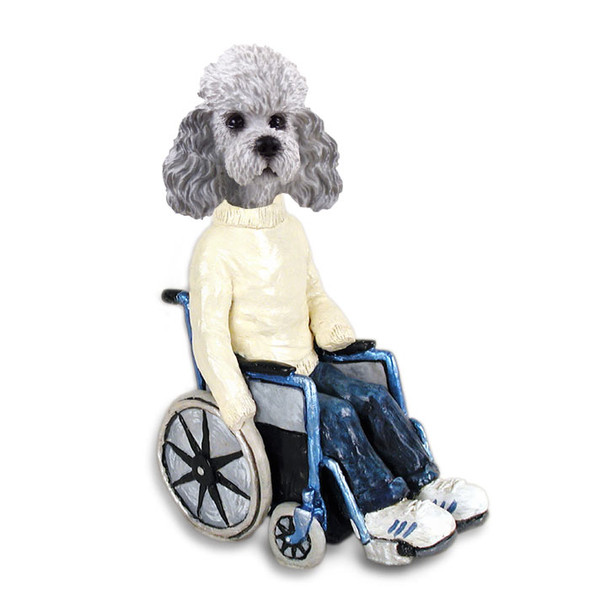 Dog Lover Hand-painted Figurine - Poodle Gray W/sport Cut Wheelchair Doogie Collectible From Conversation Concepts