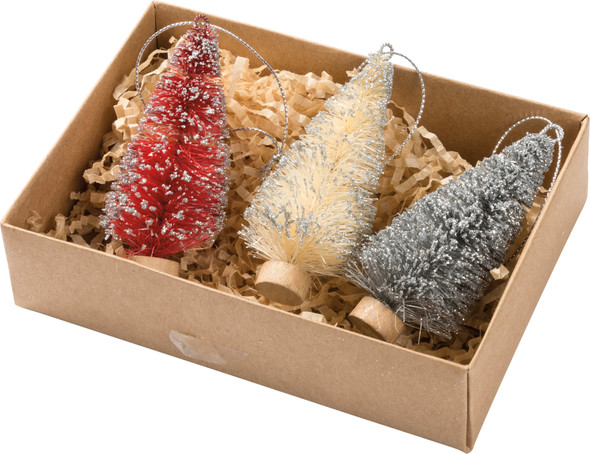 Bottle Brush Christmas Tree Hanging Ornament Set (Set of 2)  from Primitives by Kathy