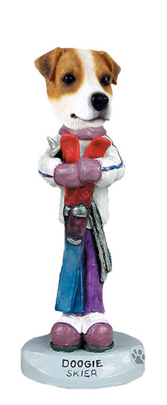 Dog Lover Hand-painted Figurine - Jack Russell Terrier Skier Doogie Collectible From Conversation Concepts
