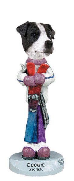 Dog Lover Hand-painted Figurine - Jack Russell Terrier Black & White W/smooth Coat Skier Doogie Collectible From Conversation Concepts