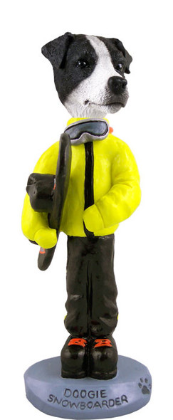 Dog Lover Hand-painted Figurine - Jack Russell Terrier Black & White W/smooth Coat Snowboarder Doogie Collectible From Conversation Concepts